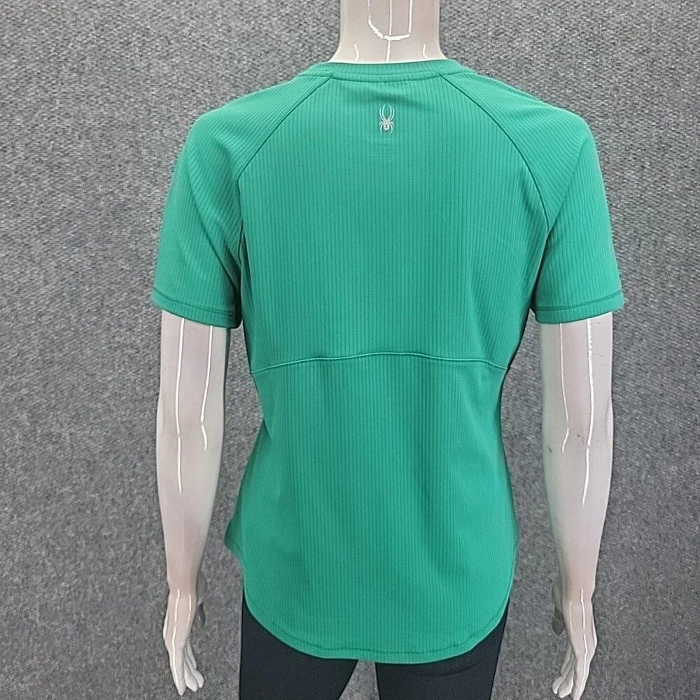 Spyder Womens Active Ribbed Short Sleeves Tee Shirt Top Medium Size Green - Picture 5 of 9